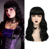 YOGFIT Black Wavy Wig with Bangs Vintage Medium Length Curly Wavy Wigs