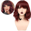 YOGFIT Women's Black Wavy Shoulder Length Wig with Bangs Synthetic Wig