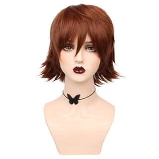 YOGFIT Short Brown Wig for Women Chin-Length Wavy Wig with Bangs and Fanned Ends