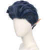 YOGFIT Men's Short Dark Blue Wavy Curly Wig with Bangs and Elf Ears Synthetic Cosplay Wig