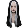 YOGFIT Women's Long Straight Black Mixed White Wig Parted Salt & Pepper Synthetic Cosplay Wig