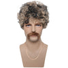 YOGFIT Men's Disco Dirt Bag Wig and Mustache 70s Gradient Brown Wig Afro Curly Wig