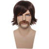 YOGFIT Mens 70's Wig Brown Cosplay Wig with Gold Chain and Mustache for 60s Costume Party