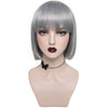 YOGFIT Women's 12" Short Straight Bob Wig With Bangs Chin-Length Silver Grey Wig for Daily Use Halloween Costume Party Cosplay