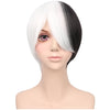 YOGFIT Long Wavy Half Black and Half White Wig with Bangs and Two Long Ponytails