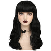 YOGFIT Black Wavy Wig with Bangs Vintage Medium Length Curly Wavy Wigs