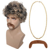 YOGFIT Men's Disco Dirt Bag Wig and Mustache 70s Gradient Brown Wig Afro Curly Wig