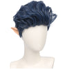 YOGFIT Men's Short Dark Blue Wavy Curly Wig with Bangs and Elf Ears Synthetic Cosplay Wig