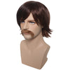 YOGFIT Mens 70's Wig Brown Cosplay Wig with Gold Chain and Mustache for 60s Costume Party