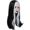 YOGFIT Women's Long Straight Black Mixed White Wig Parted Salt & Pepper Synthetic Cosplay Wig