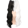 YOGFIT Long Wavy Half Black and Half White Wig with Bangs and Two Long Ponytails