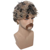 YOGFIT Men's Disco Dirt Bag Wig and Mustache 70s Gradient Brown Wig Afro Curly Wig