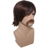 YOGFIT Mens 70's Wig Brown Cosplay Wig with Gold Chain and Mustache for 60s Costume Party