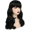 YOGFIT Black Wavy Wig with Bangs Vintage Medium Length Curly Wavy Wigs