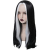 YOGFIT Women's Long Straight Black Mixed White Wig Parted Salt & Pepper Synthetic Cosplay Wig