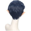 YOGFIT Men's Short Dark Blue Wavy Curly Wig with Bangs and Elf Ears Synthetic Cosplay Wig