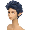 YOGFIT Men's Short Dark Blue Wavy Curly Wig with Bangs and Elf Ears Synthetic Cosplay Wig