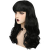 YOGFIT Black Wavy Wig with Bangs Vintage Medium Length Curly Wavy Wigs