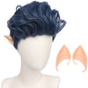 YOGFIT Men's Short Dark Blue Wavy Curly Wig with Bangs and Elf Ears Synthetic Cosplay Wig