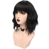 YOGFIT Women's Black Wavy Shoulder Length Wig with Bangs Synthetic Wig