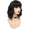 YOGFIT Women's Black Wavy Shoulder Length Wig with Bangs Synthetic Wig