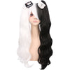 YOGFIT Long Wavy Half Black and Half White Wig with Bangs and Two Long Ponytails