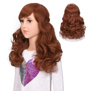 YOGFIT Girls Long Wavy Curly Brown Braided Wig Synthetic Cosplay Wig for Kids