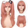 YOGFIT Princess Pink Wig Long Wavy Wig with Bangs Junko Enoshima Anime Wig with 2 Bears Hair Clip