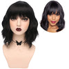 YOGFIT Women's Black Wavy Shoulder Length Wig with Bangs Synthetic Wig