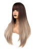 YOGFIT 29 Inch Women's Brown to Silver Grey Wig Long Straight Wig with Bangs