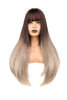 YOGFIT 29 Inch Women's Brown to Silver Grey Wig Long Straight Wig with Bangs