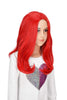 YOGFIT Children's Bright Red Wavy Wig Medium Length Parted in Middle Synthetic Cosplay Wig