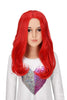 YOGFIT Children's Bright Red Wavy Wig Medium Length Parted in Middle Synthetic Cosplay Wig