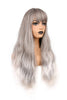 YOGFIT 30 Inch Smoke with White Tips Wig Long Curly Wavy Wig with Bangs