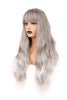 YOGFIT 30 Inch Smoke with White Tips Wig Long Curly Wavy Wig with Bangs