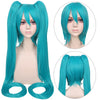 YOGFIT Hatsune Miku Straight Wig with Bangs and 2 Long 48" Ponytails