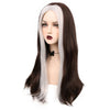 YOGFIT Brown Wig with White Streak Hair Women's Long Straight Synthetic Wig