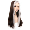 YOGFIT Brown Wig with White Streak Hair Women's Long Straight Synthetic Wig