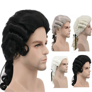 YOGFIT Men's Colonial Long Wavy Blonde Wig Judge Lawyer Politician for Halloween Costume Party Cosplay